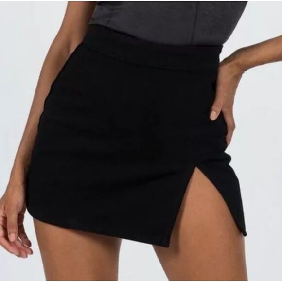 Lioness Lola Mini Skirt Small Black Cotton Blend High Waist Side Slit Going Out - Picture 4 of 10